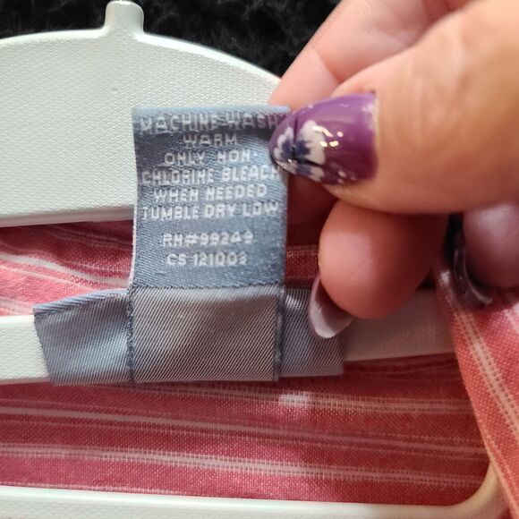 Liz & Me Womens Button Up Pink Size 22/24 100% Cotton Striped Roll-Tab Sleeve - Picture 7 of 13